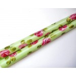 Decorative Romantic Light Green Unscented Dinner Taper Candles Set with Hand Painted Pink Roses in Gift Box Victorian Decor Accents