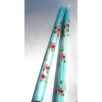 Decorative Romantic Shabby Chic Decor Dripless Hand Painted Pink Rose Turquoise Blue Striped White Taper Candles