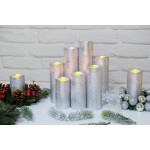 Eldnacele Flameless Candles Flickering LED Silver Pillar Candles Warm White Set of 9H4 5 6 7 8 9 x D2.2 Electric Unscented Wax Silver Coated Battery Candles with Remote Timer for Home Deco