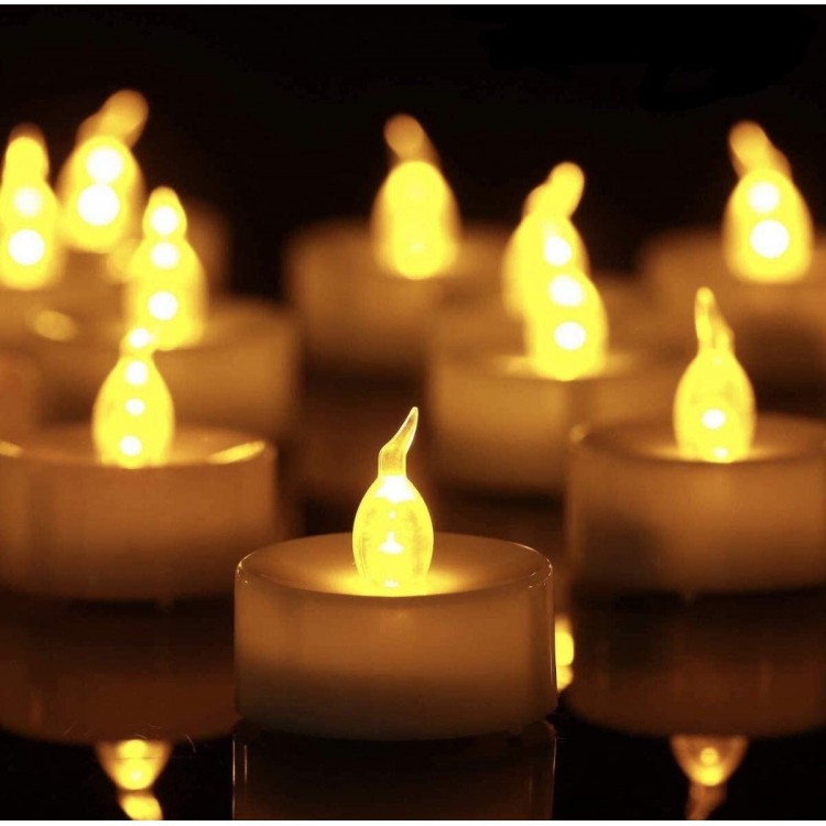 Eloer Tea Lights Flameless LED Tea Lights Candles 100 Pack Flickering Warm Yellow 100+ Hours Battery-Powered Tealight Candle. Ideal for Party Wedding Birthday Gifts and Home Decoration