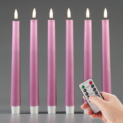 Eywamage Hot Pink LED Taper Candles with Remote Realistic Flickering Flameless Battery Window Candles Set of 6