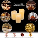 Flameless Battery Operated Flickering Candles: LED Real Wax Electric Votive Candle Lights with Remote Control Set of 3 Large Pillar Fake Candles for Wedding Party Outdoor Votive Diwali Garden