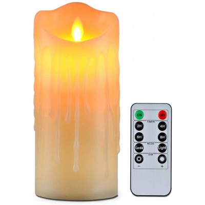 Flameless Candles with 10 Key Remote Timer Flickering Tear Wave Shaped Tealight Size 3" 4" 5" 6" 7" 8" Real Wax Simulate Dripping led Candles Battery Operated Safe for Indoor Outdoor Decor 3"x7"