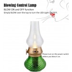 Flameless LED Light Decorative Rechargeable Flameless Candle Lantern Vintage Oil Table Lamp with Blow ON Off Control Dimmer Control Key Kerosene Lamp Bedside Lamp,Small Night Light Green