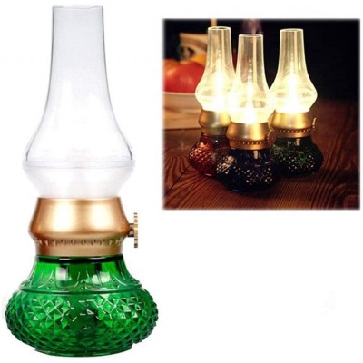 Flameless LED Light Decorative Rechargeable Flameless Candle Lantern Vintage Oil Table Lamp with Blow ON Off Control Dimmer Control Key Kerosene Lamp Bedside Lamp,Small Night Light Green