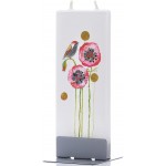 Flatyz Hand Painted Flat Candle| Unscented Dripless Smokeless Decorative | Bird on Poppies | Double Wick with Metal Base | Unique Gift Idea and Home Décor Accent
