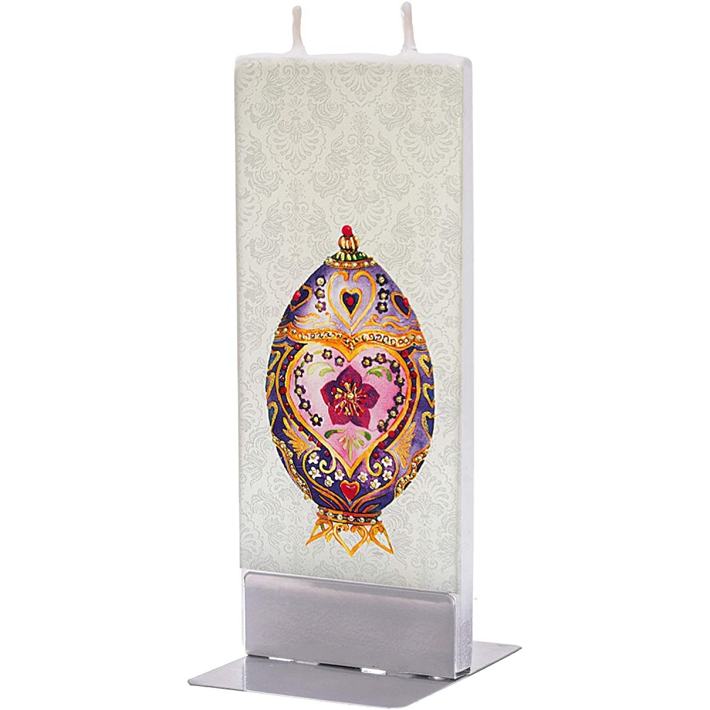 Flatyz Hand Painted Flat Candle| Unscented Dripless Smokeless Decorative | Faberge Egg | Double Wick with Metal Base | Unique Gift Idea and Home Décor Accent