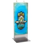 Flatyz Hand Painted Flat Candle| Unscented Dripless Smokeless Decorative | Hamsa Hand | Unique Gift Idea and Home Décor Accent | 6 inches