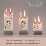 Flatyz Hand Painted Flat Candle | Unscented Dripless Smokeless Decorative | White Cherry Flower | Double Wick | Unique Gift Idea and Home Décor Accent | 6 inches