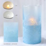 FLAVCHARM Glass Flameless Candles with Remote Blue Sandblast LED Flickering Candles Set of 3 Battery Operated Pillar Candle Light with Timer Real Wax for Home Decor