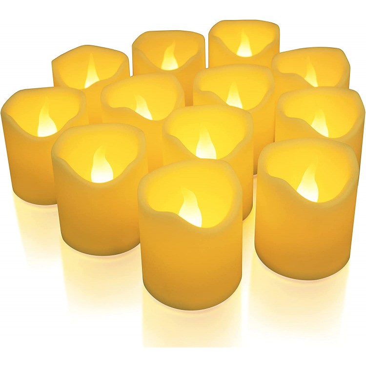 Furora LIGHTING Flameless LED Tea Lights Candles Battery Operated Votives Candles Wave Open Style with Realistic Flickering Flame Best for Wedding Party and Holiday Decoration Ideas Pack of 12