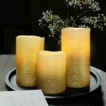 Furora LIGHTING Gold LED Candles Battery Operated 3 Pack Metallic Glitter Glam Flameless Pillar Candles with Repeat Cycle 5 19 Timer Metallic Glitter Glam Candle for Home Decor Wedding Decorations