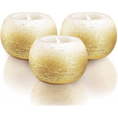 Furora LIGHTING Real Wax Flameless Candles Battery Operated with Timer Gold Decor Accents for Living Room Decorative Ball LED Candles Flickering Round Fake Candles for Wedding Table Centerpiece