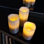 Furora LIGHTING Silver Flameless Candles Battery Operated with Repeat Cycle 5 19 Timer Assorted Size 3 Pack LED Pillar Candles Metallic Glitter Shiny Flickering Electric Candles for Home Decorations
