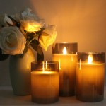 GenSwin LED Flameless Flickering Battery Operated Candles with 10-Key Remote Control Real Wax Moving Wick Pillar Glass Candles for Festival Wedding Christmas Home Party DecorPack of 3 Gray