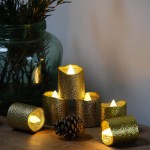 Gold Flameless Votive Candles,24 Pack Battery Operated Gold Glitter Flickering Fake LED Tea Lights for Wedding Centerpieces,Table,Anniversary,Outdoor,Christmas Decorations