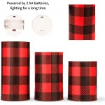 GORGE MOMENT Christmas Flameless Candles Holiday Decorations LED Flickering Candle Lights Battery Operated Candles with Remote Christmas Gift Red Black Grid Decal Buffalo Plaid Themed Home Decor