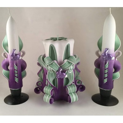 Hand-Carved Easter Candle Set with Bunny Accents