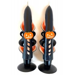 Hand-Carved Halloween Jack-O'-Lantern Taper Candles in Vintage Colors