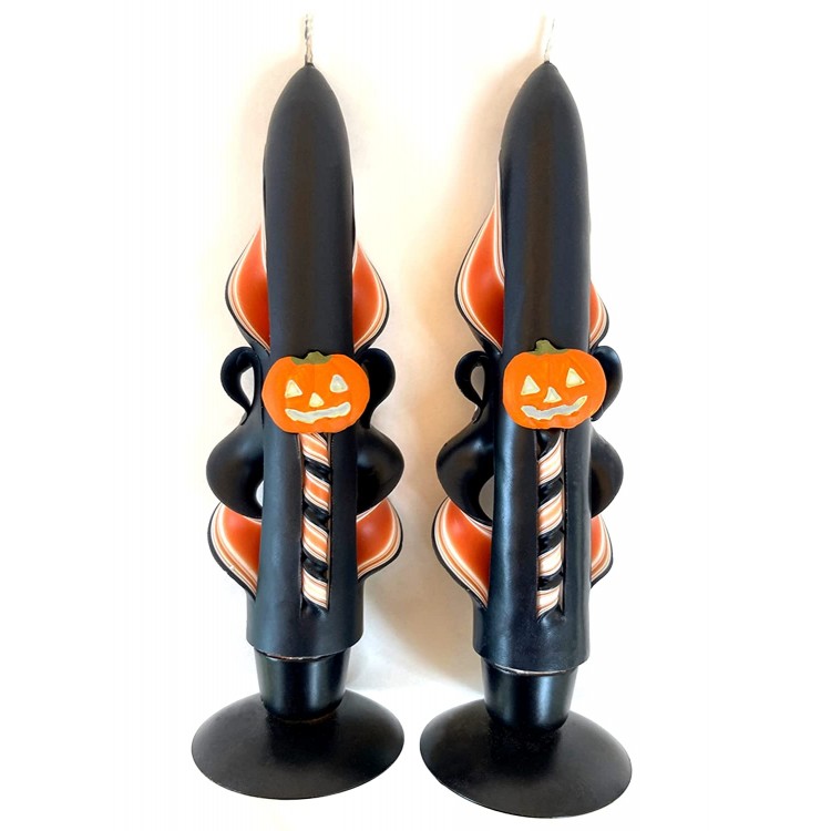 Hand-Carved Halloween Jack-O'-Lantern Taper Candles in Vintage Colors
