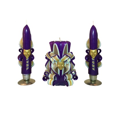 Hand-Carved Mardi Gras Candle Set with Mask Accents