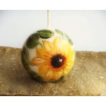 Hand Painted Decorative Round White Votive Candle with Yellow Sunflower Design Bohemian Decor Accents
