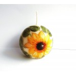 Hand Painted Decorative Round White Votive Candle with Yellow Sunflower Design Bohemian Decor Accents