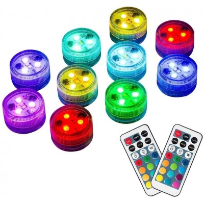 Homemory 10pcs Submersible LED Lights Waterproof Lights with Remote for Vase Shower Battery Operated Underwater Color Changing EFX Light for Easter Halloween