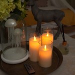 Homemory Flickering Flameless Candles Battery Operated Acrylic LED Pillar Candles with Remote Control and Timer Ivory White Set of 3