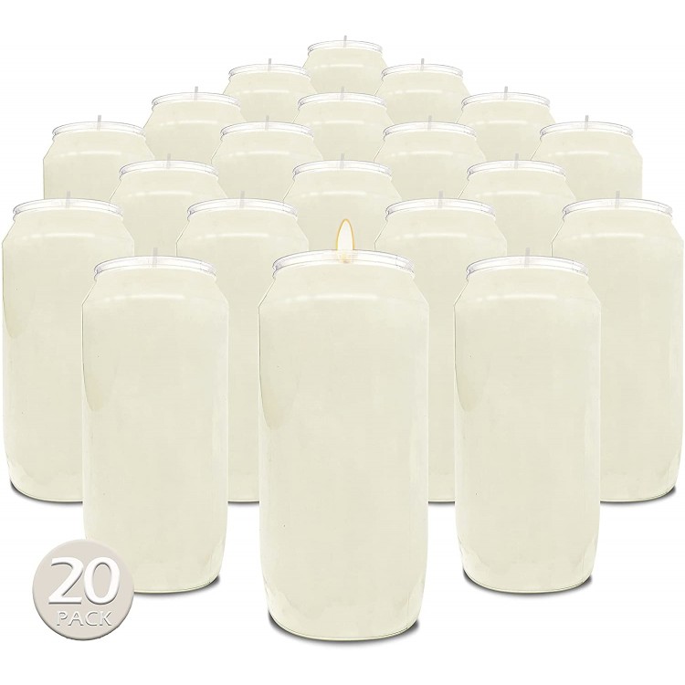 Hyoola 7 Day White Prayer Candles 20 Pack 6 Tall Pillar Candles for Religious Memorial Party Decor Vigil and Emergency Use Vegetable Oil Wax in Plastic Jar Container