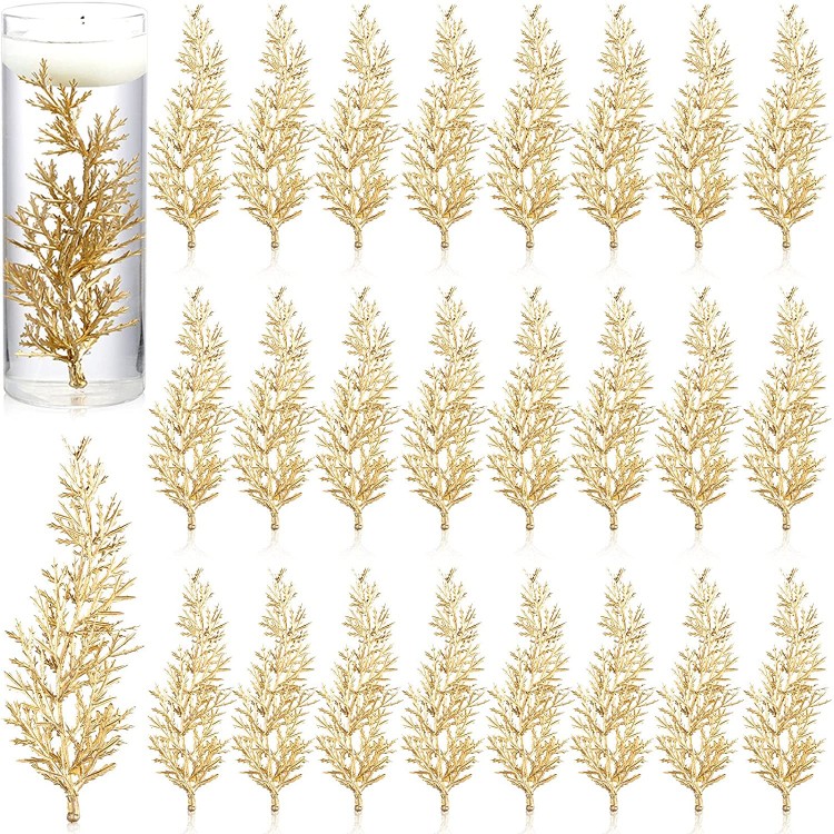 Jetec 60 Pieces Golden Faux Flowers for Floating Candles Centerpiece 6 Inch Fake Mini Flower Filler Branch Vase Fillers Filling in Floating Candles for Wedding Centerpiece Dinning Table Party Home