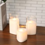 JHY DESIGN Set of 3 Glass Triangle Flameless Candles Dancing Flame Battery Operated Flickering LED Pillar Candles with 6-Hour Timer Feature Real Wax Moving Wick Glass Candle for Home Wedding Party