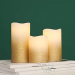 JHY DESIGN Set of 3 Gold Real Wax Battery Powered Candle Wave Edge Flameless Candles Flashing Electric Candles with 6-Hour Timer for Home Parties EventsGradient Gold