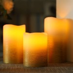 JHY DESIGN Set of 3 Gold Real Wax Battery Powered Candle Wave Edge Flameless Candles Flashing Electric Candles with 6-Hour Timer for Home Parties EventsGradient Gold