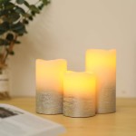 JHY DESIGN Set of 3 Silver Real Wax Battery Powered Candle Wave Edge Flameless Candles Flashing Electric Candles with 6-Hour Timer for Home Parties EventsGradient Silver
