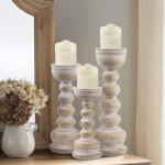 JIXIN Wood Look Antique Wash Finish Pillar Candle Holders Set of 3 Ideal for LED and Pillar Candles Gifts for Home Living Room Dinning Room Party,Kitchen,Spa Wedding and Anniversary