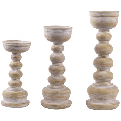 JIXIN Wood Look Antique Wash Finish Pillar Candle Holders Set of 3 Ideal for LED and Pillar Candles Gifts for Home Living Room Dinning Room Party,Kitchen,Spa Wedding and Anniversary
