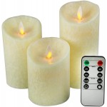 Kitch Aroma D 3 H 4 5 6 Crystallized Ivory Flameless Candles with Remote Control Real Wax Battery Operated Pillars Candles with Flickering Flame and Timer Featured,Set of 3