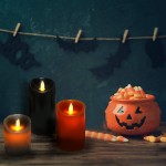 Kitch Aroma Set of 3 Assorted Grey Brown Black flameless Candles 3 x 4 5 6inch Battery Operated LED Pillar Candles with Moving Flame for Halloween Thanksgiving Christmas Home Decor