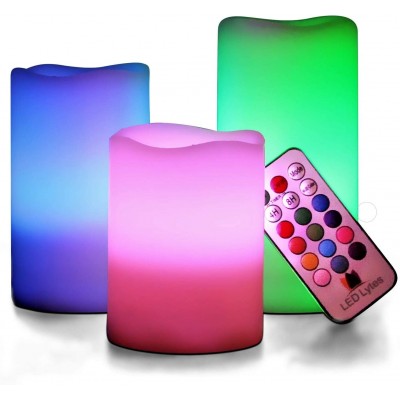 LED Multi Colored Flameless Candles Battery Operated 3 Round Ivory Wax with Multi-Function Timer Remote Control Flickering Flame Candle Set for Room Decor for Teen Girls