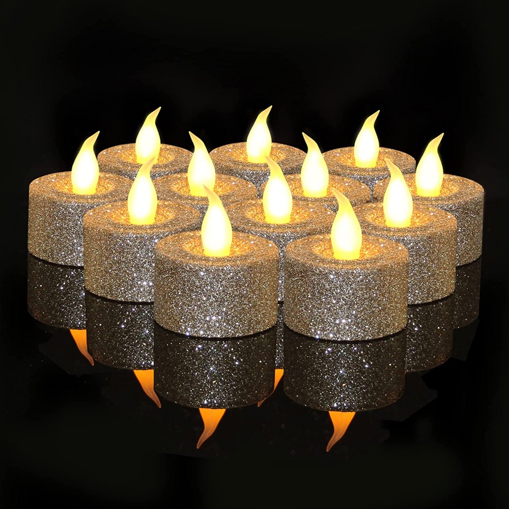Light Gold LED Tea lights Candles Battery Operated Furora LIGHTING Champaign Gold Tealight Candles with Timer 6 18 Cycle Flickering LED Flameless Candles Gold Christmas Ornaments Wedding Decoration