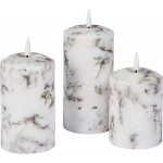 Lights4fun Inc. Set of 3 TruGlow Marble Wax Flameless LED Battery Operated Pillar Candles with Remote Control