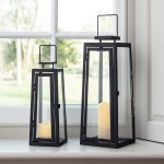 Lights4fun Inc. Set of Two Black Metal Battery Operated LED Flameless Candle Lanterns for Indoor Outdoor Use