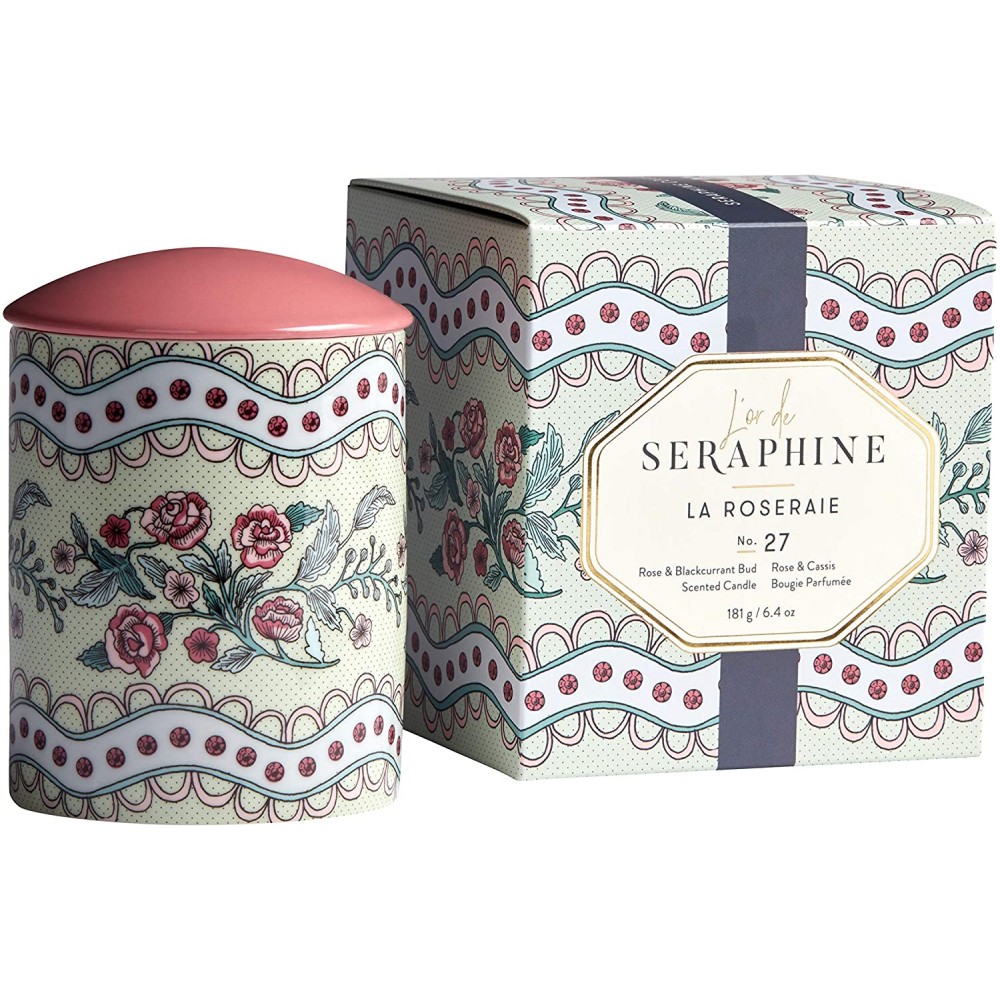 L'or de Seraphine Premium Scented Candle in Designer Ceramic Jar with Gift Box La Roseraie Design Fragrance No. 27 Medium 6.4oz. 19112