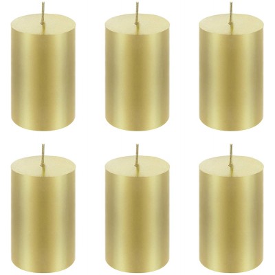Mega Candles 6 pcs Unscented Gold Round Pillar Candle Hand Poured Premium Wax Candles 2 Inch x 3 Inch Home Décor Wedding Receptions Baby Showers Birthdays Celebrations Party Favors & More
