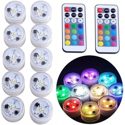 Mini Submersible Led Lights with Remote Small Underwater Tea Lights Candles Waterproof 1.5" RGB Multicolor Flameless Accent Lights Battery Operated Vase Pool Pond Lantern Decoration Lighting 10pcs