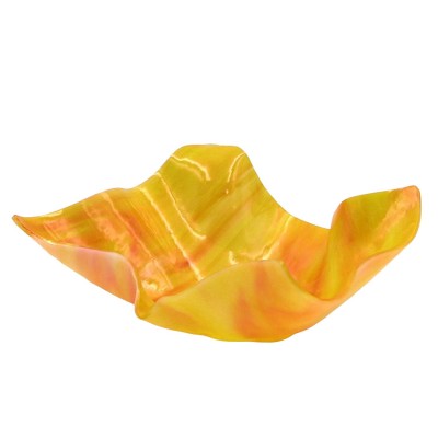 Orange Yellow Inferno Opal Dish | Real Handcrafted Glass | Made to be used with our Vases Candles or as a Decorative Dish or Room Accent