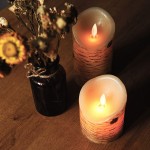 Pandaing Set of 5 Pillar Birch Bark Effect Flameless LED Candles with 10-Key Remote Control and 2 4 6 or 8 Hours Timer Function