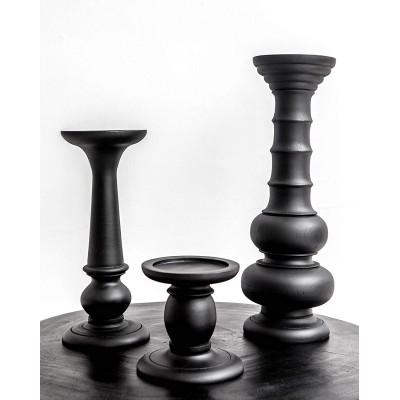 Paradiso Imports 3 Piece Set of Hand Carved Mahogany Black Modern Pillar Candle Holders 14" 10" and 5" High Great for LED Votive Candles Pillar Candles Aromatherapy Beautiful Accent Décor