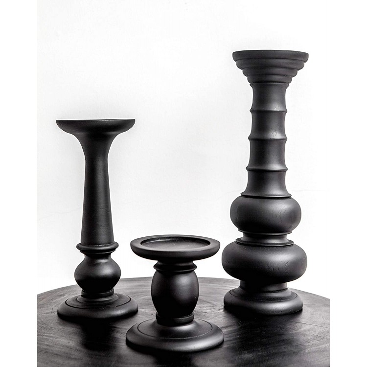 Paradiso Imports 3 Piece Set of Hand Carved Mahogany Black Modern Pillar Candle Holders 14 10 and 5 High Great for LED Votive Candles Pillar Candles Aromatherapy Beautiful Accent Décor